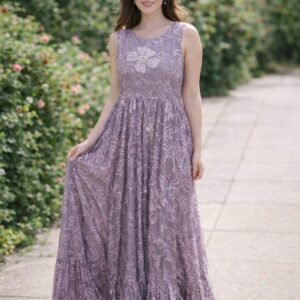 Elegant Lavender Chiffon Georgette Blend Maxi Dress – Lightweight Flowy Party Wear