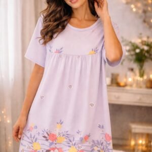 Women’s Soft Cotton Blend Floral Printed Night Dress – Comfortable Loose Fit Nightwear FREE SIZE