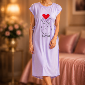 Premium Imported Lovely Heart Kaftan Nighty – Elegant & Comfortable Women's Lounge Wear-FREE SIZE