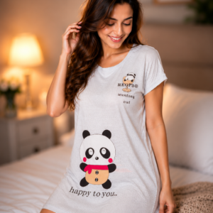 Premium Imported Panda Print Short Nighty for Women – Soft & Comfortable Casual Sleepwear-FREE SIZE