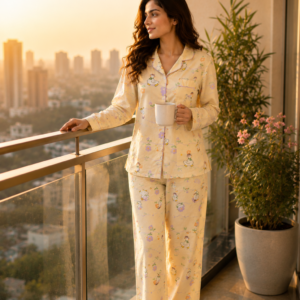 Sunrise Bloom Imported Soft Cotton Full Sleeve Night Suit Set-FREE SIZE